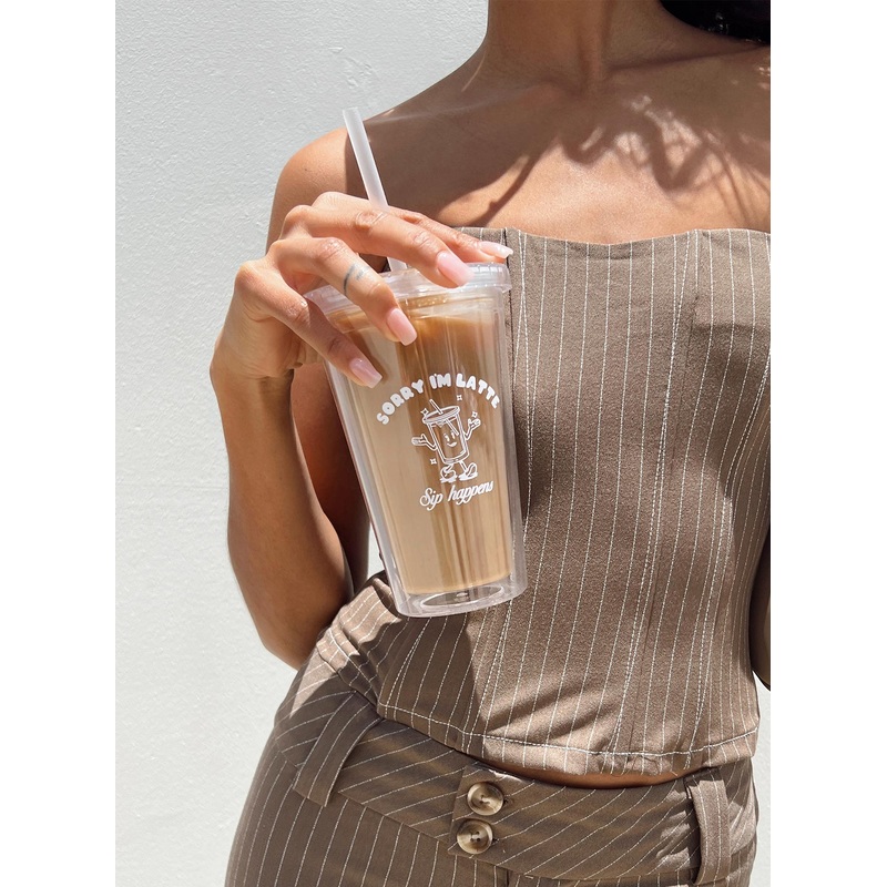 Sorry I’m Latte Iced Coffee Tumbler Clear / White