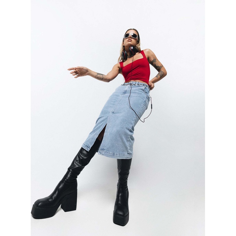 Endgate Midi Skirt Mid Wash Denim