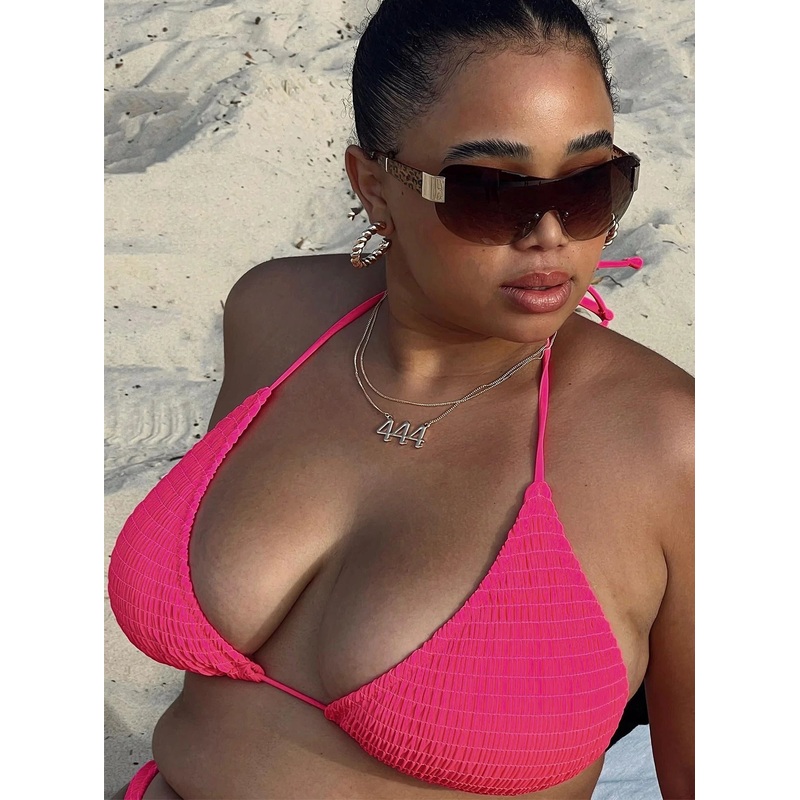 Blanca Triangle Shirred Bikini Top Hot Pink Curve