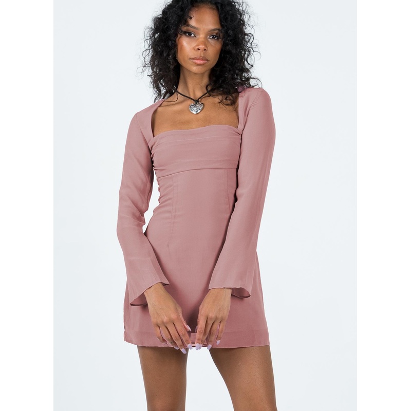 Cavanagh Long Sleeve Mini Dress Dusty Pink