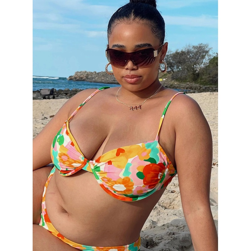 Ellie Eco Nylon Bikini Top Yellow Floral Curve