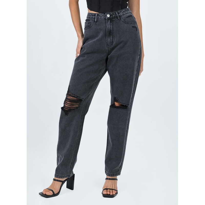 Emmette High Waisted Mom Jean Washed Black