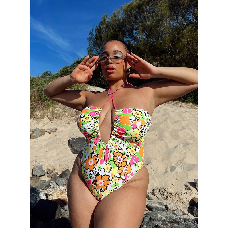 Fern One Piece Orange Multi Floral Curve