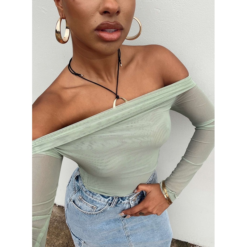 Gryce Off The Shoulder Top Green