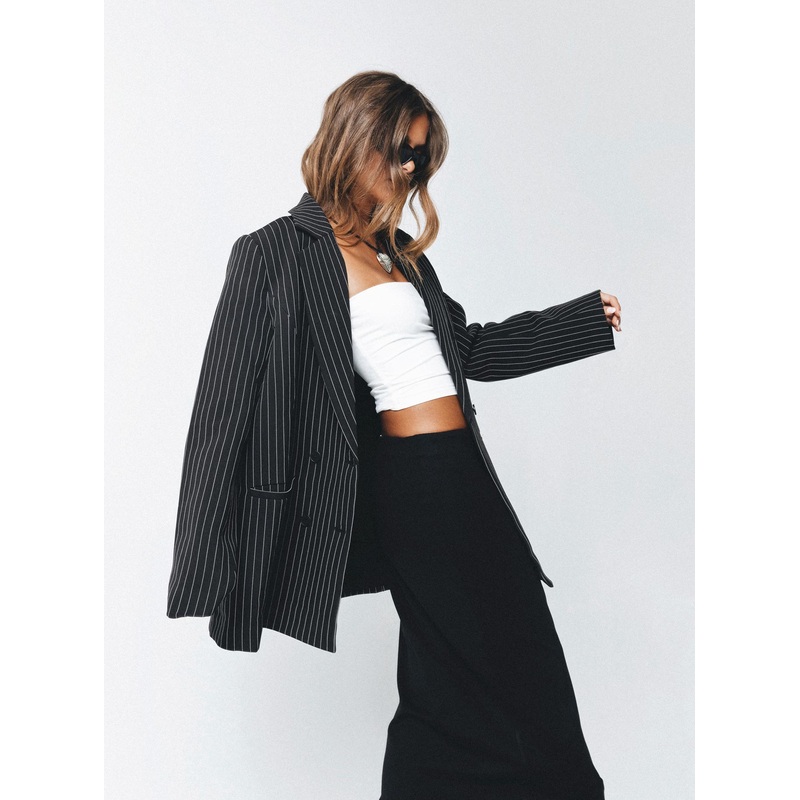 Naomi Pinstripe Blazer Black