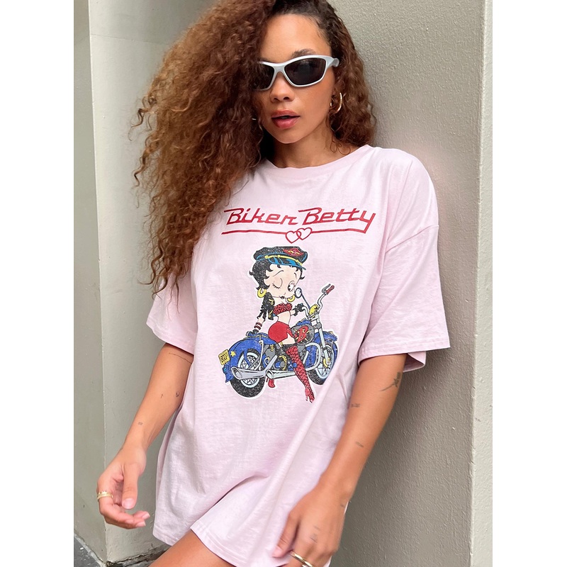 Betty Boop Oversized Biker Tee Pink