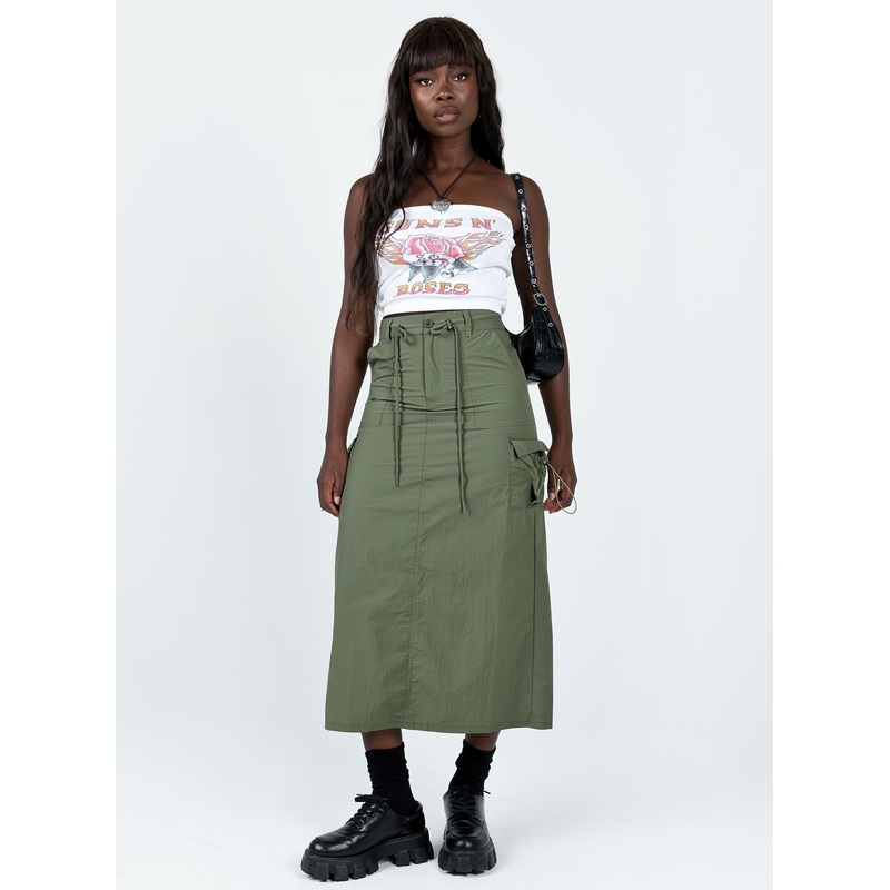 Calado Cargo Midi Skirt Khaki