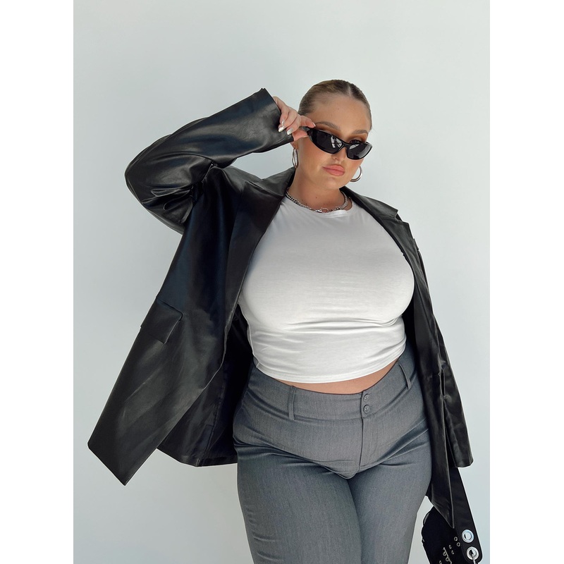 Jocelyn Faux Leather Blazer Black Curve