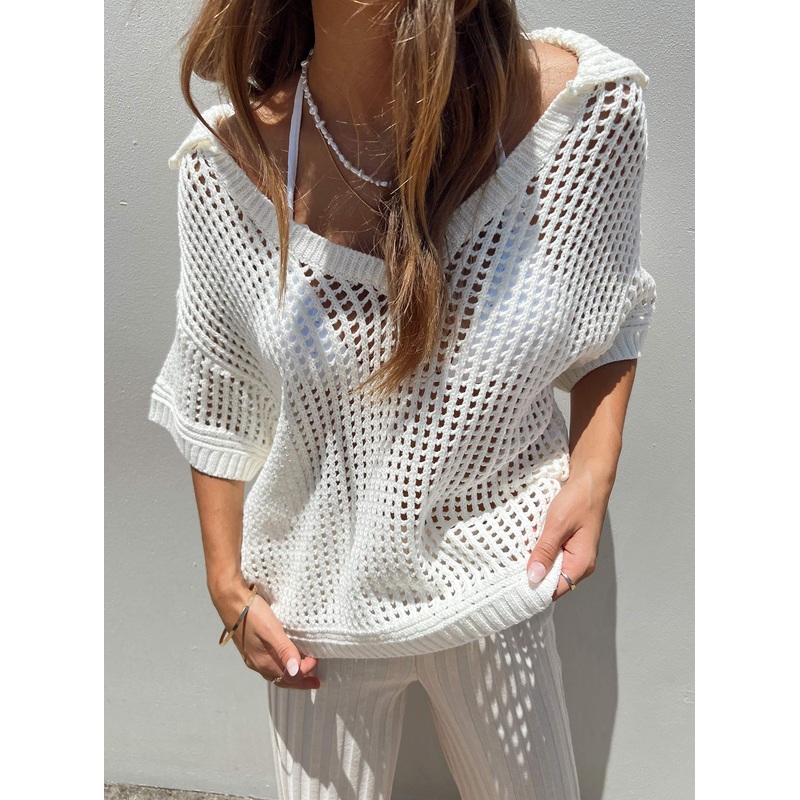 Rinder Knit Polo Top Cream