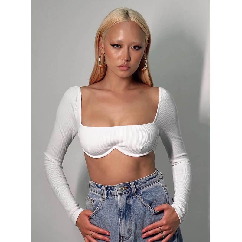 Becca Long Sleeve Crop Top White