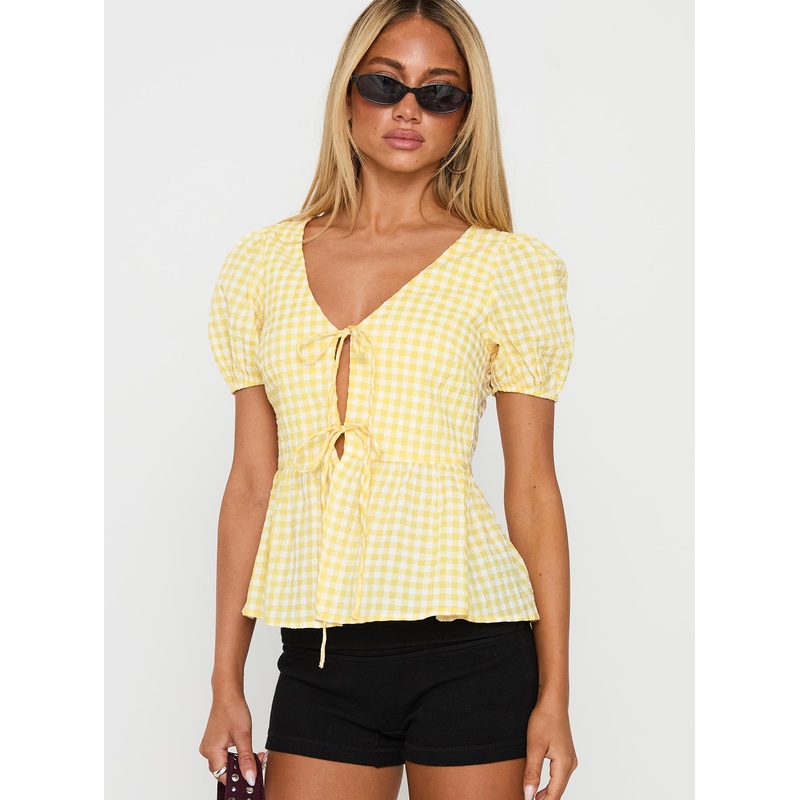 Carmelah Tie Up Top Yellow Check