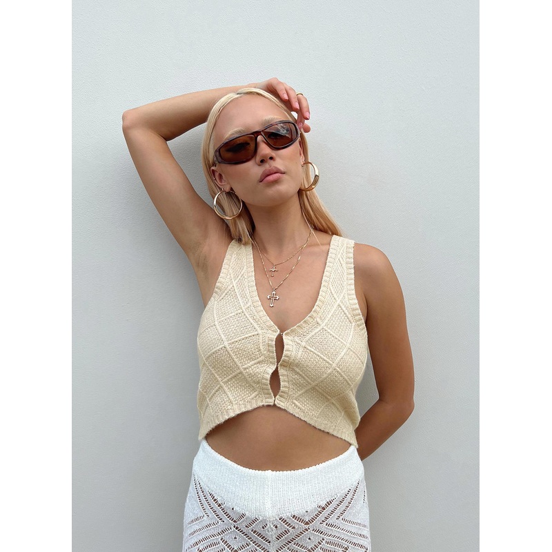 Manoux Cable Knit Vest Top Beige