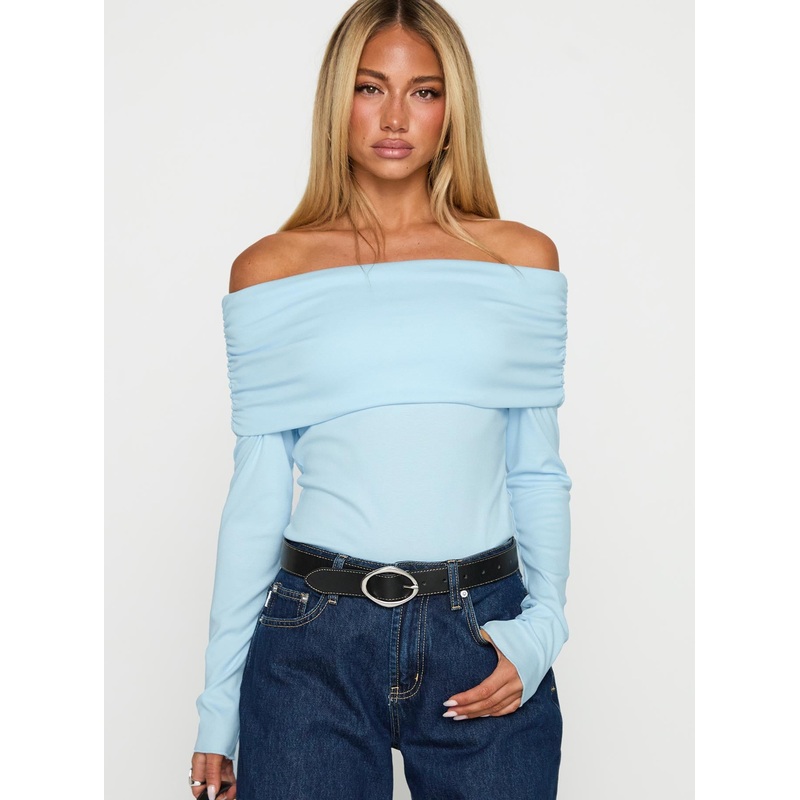 Spoilt Off The Shoulder Bodysuit Blue