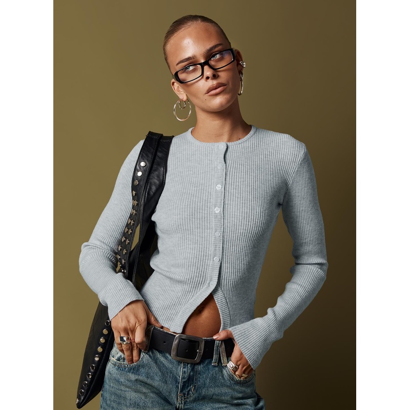 Suzu Long Sleeve Knit Top Grey