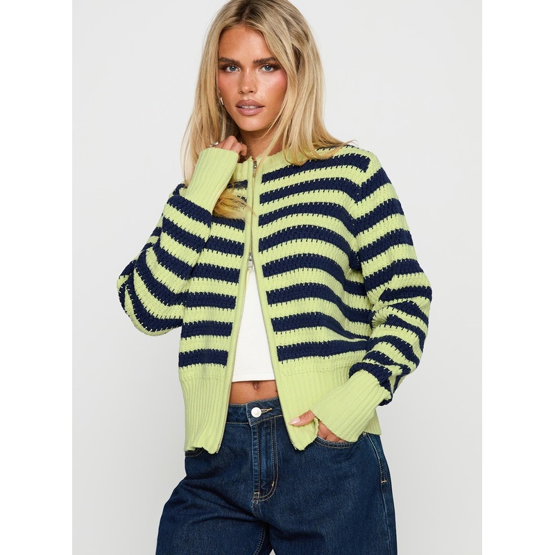 Best Time Knit Cardigan Green Stripe