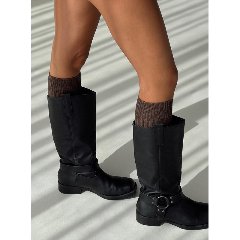 Boderline High Knee Ribbed Socks Chocolate