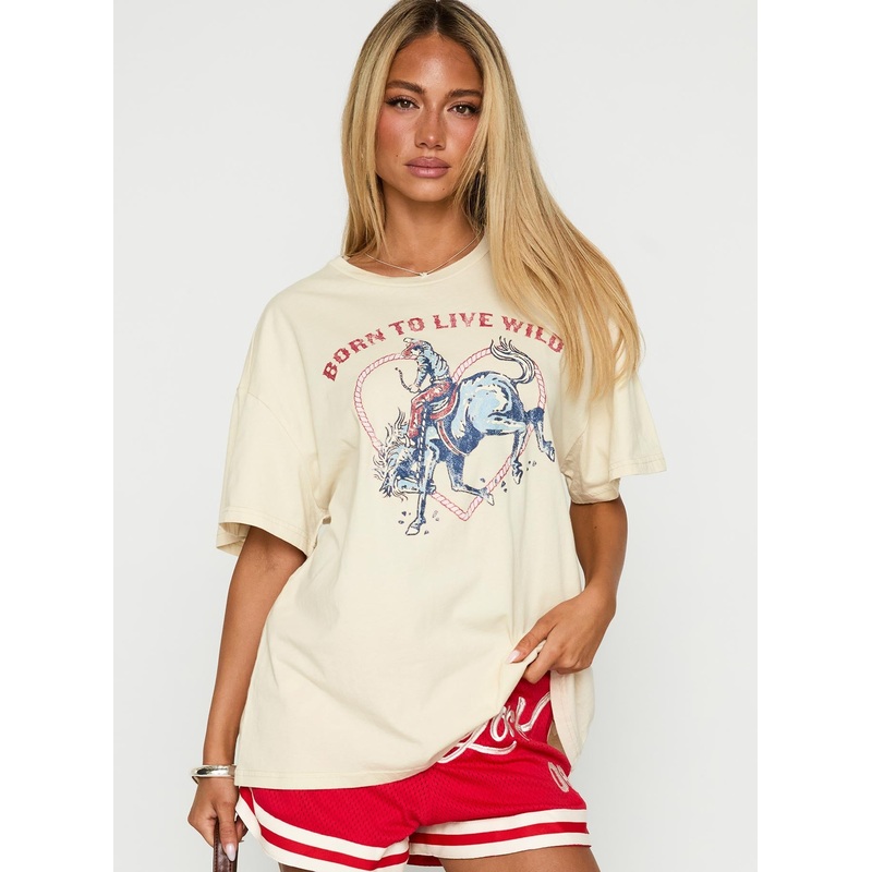 Born To Live Wild Graphic Top White