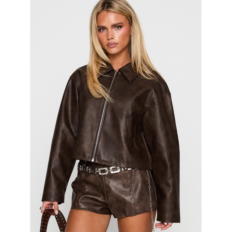 Brydon Faux Leather Jacket Brown
