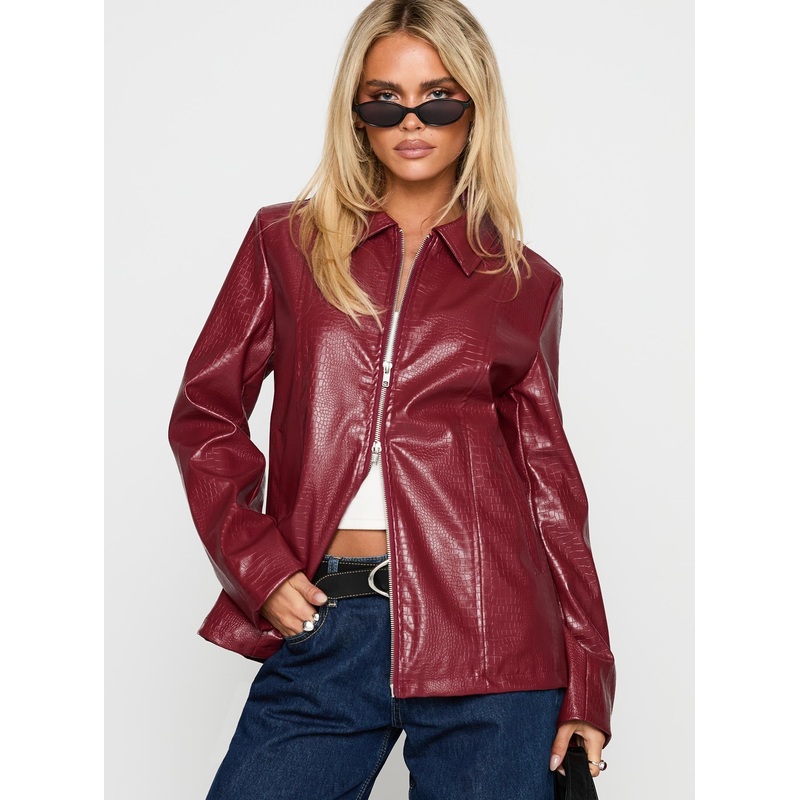 Friday Night Faux Leather Jacket Red