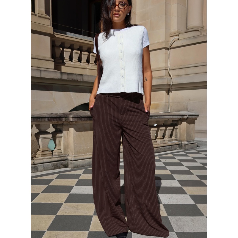 Lustre Wide Leg Pant Brown Pinstripe