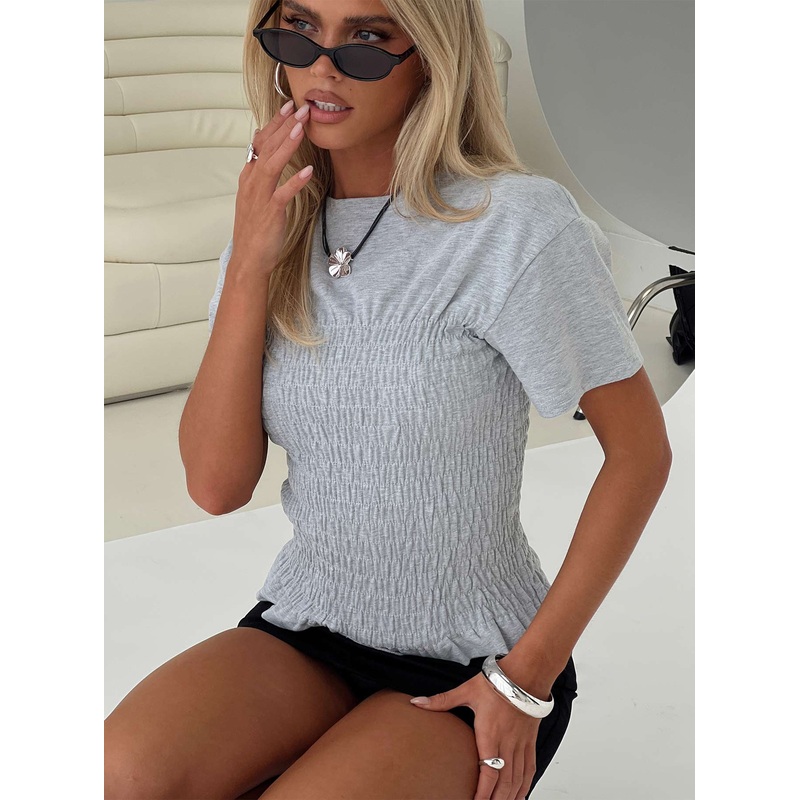 Maybe Tomorrow Ruched Top Grey