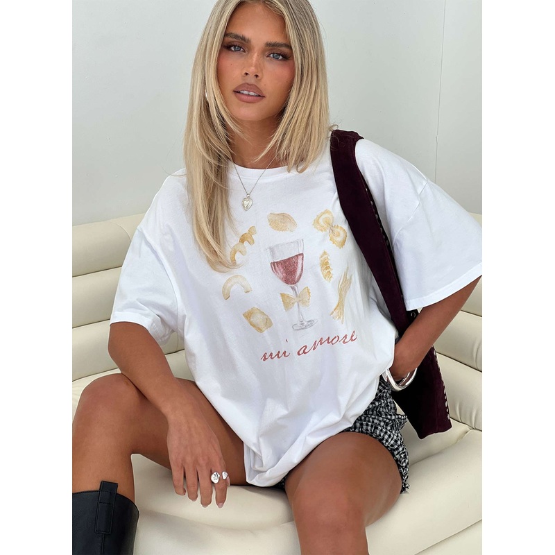 Mi Amore Pasta Oversized Tee White