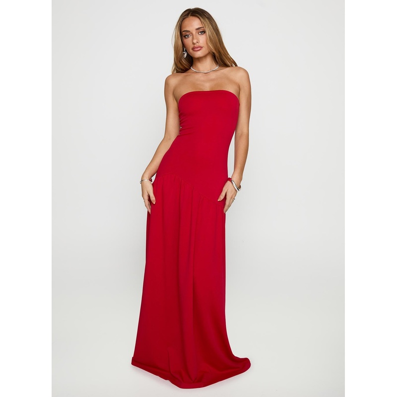 Move Me Strapless Maxi Dress Red