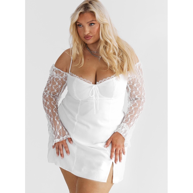 Ashwood Lace Sleeve Mini Dress White Curve