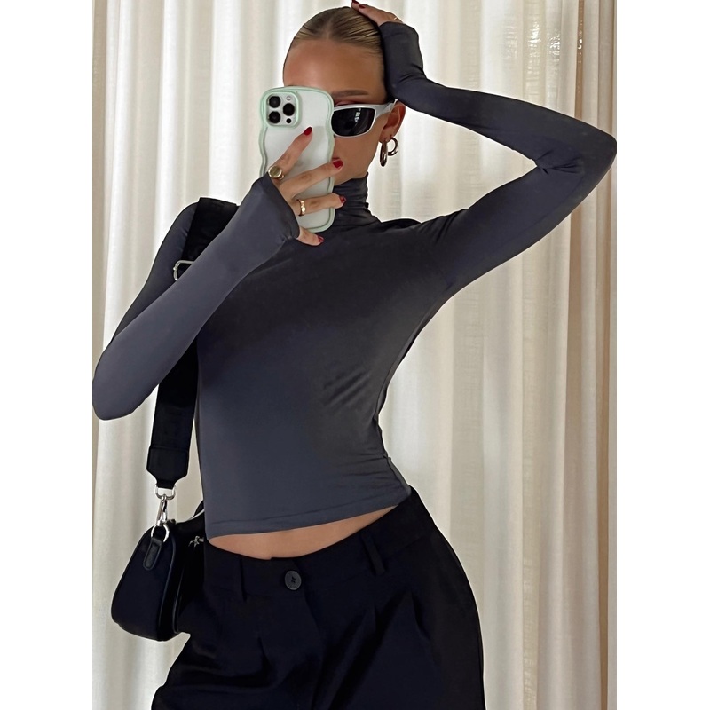 Elysium Long Sleeve Turtleneck Top Grey