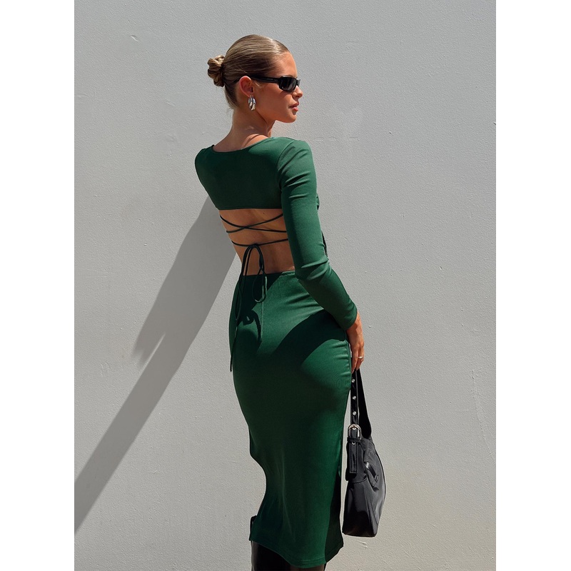 Esplin Long Sleeve Midi Dress Green