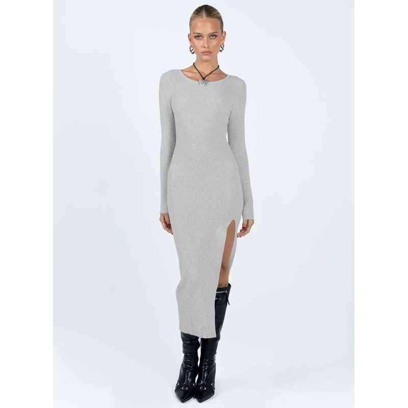 Fitro Long Sleeve Maxi Dress Grey