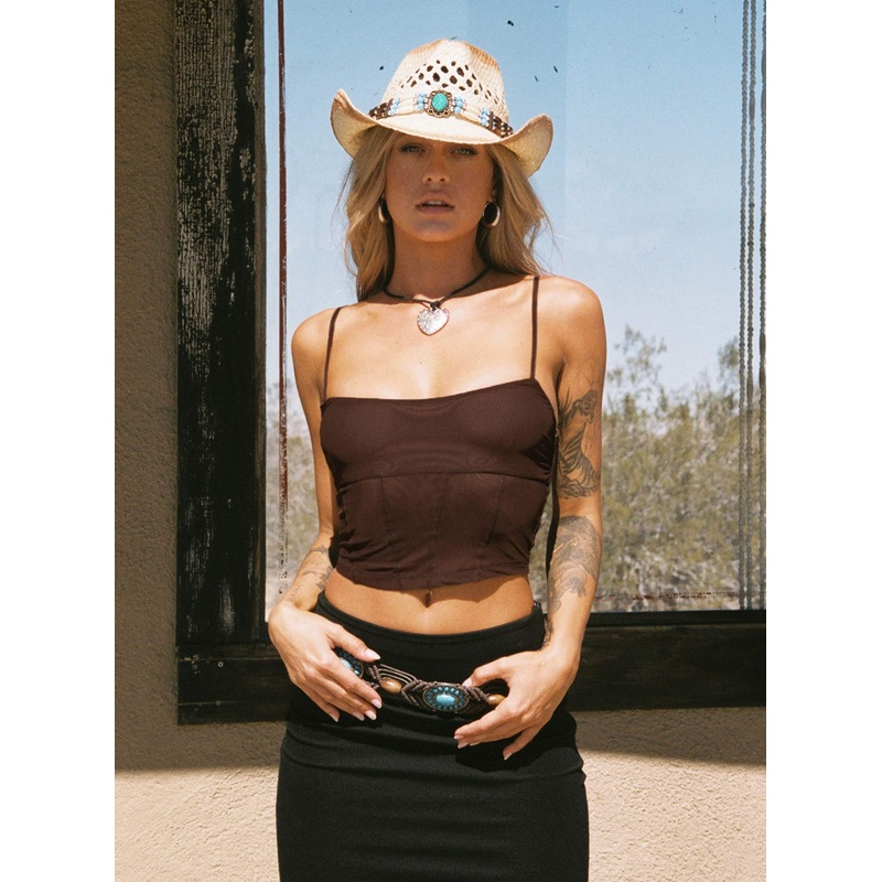 Hanslow Mesh Corset Cami Chocolate