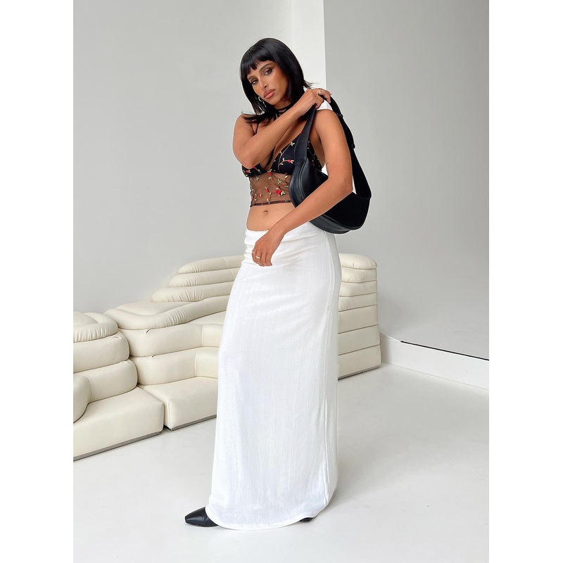 Nelsy Pointelle Maxi Skirt White