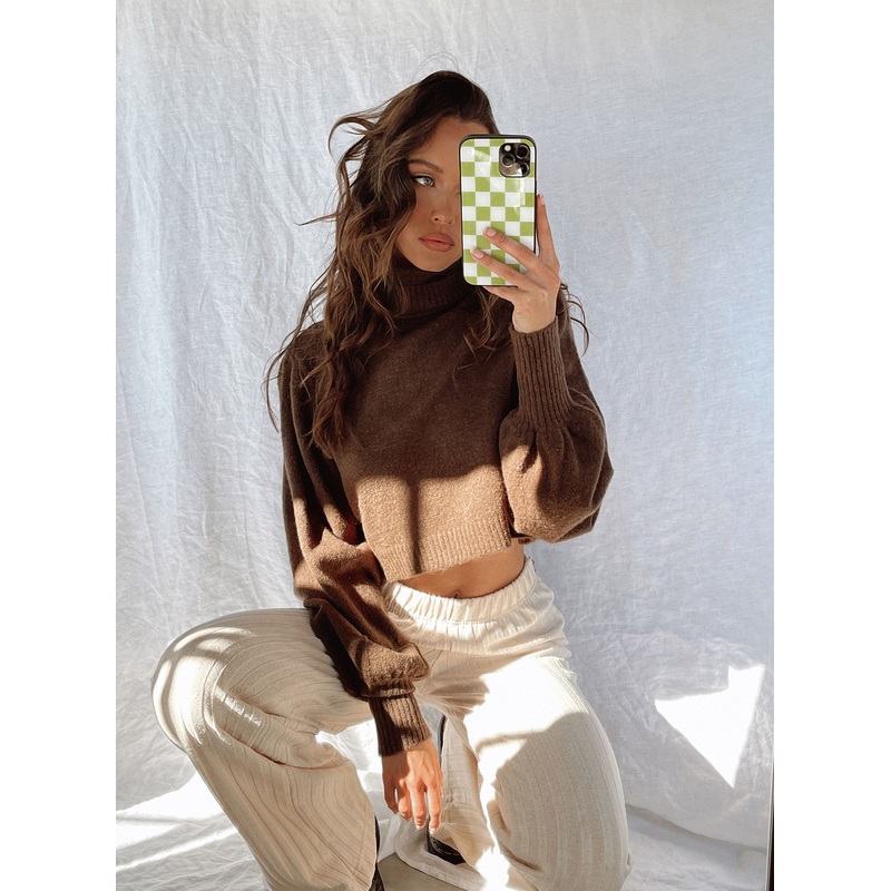 Zahara Cropped Turtleneck Jumper Brown