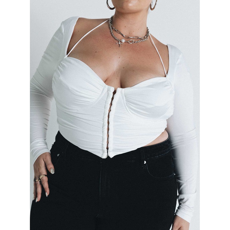 Galyn Long Sleeve Top White Curve