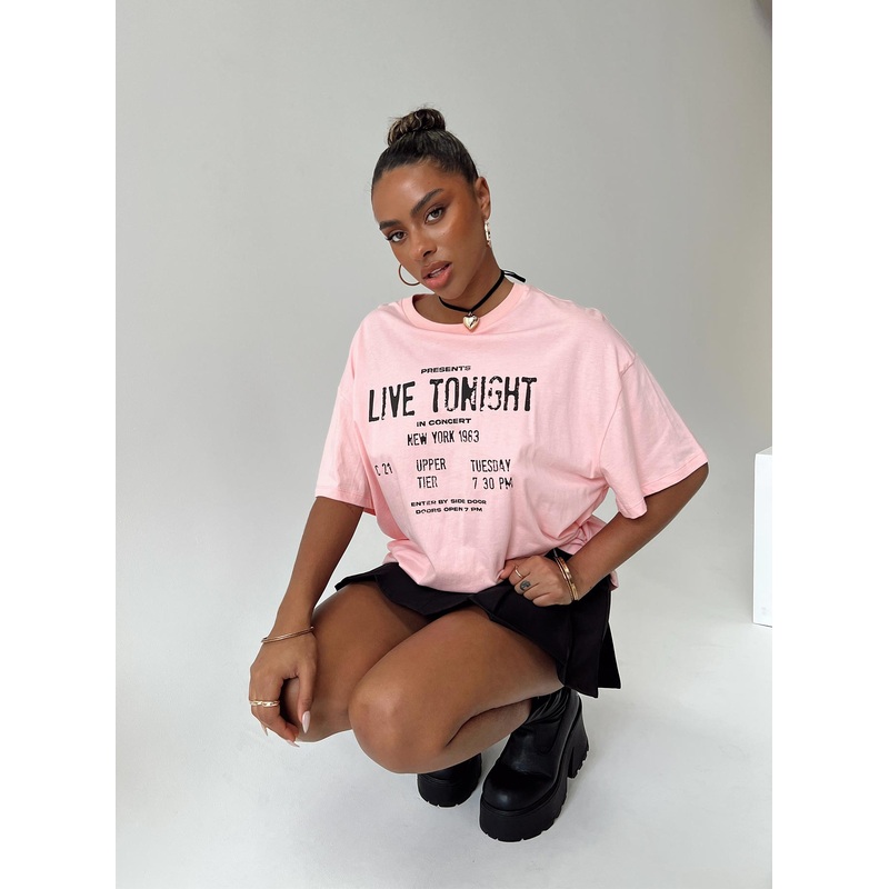 Live Tonight Oversized Tee Pink