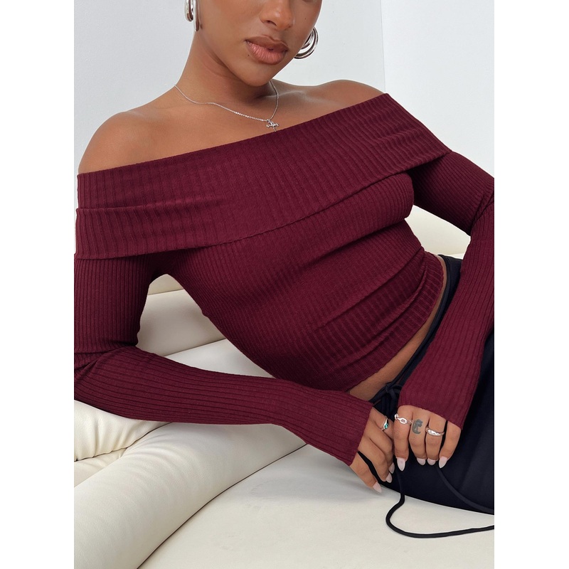 Morley Off Shoulder Sweater Burgundy