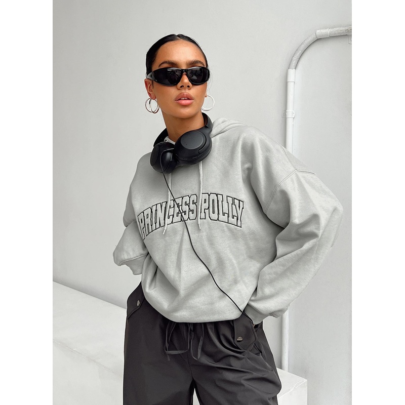 Princess Polly Hoodie Sweatshirt Collegiate Text Grey / Green