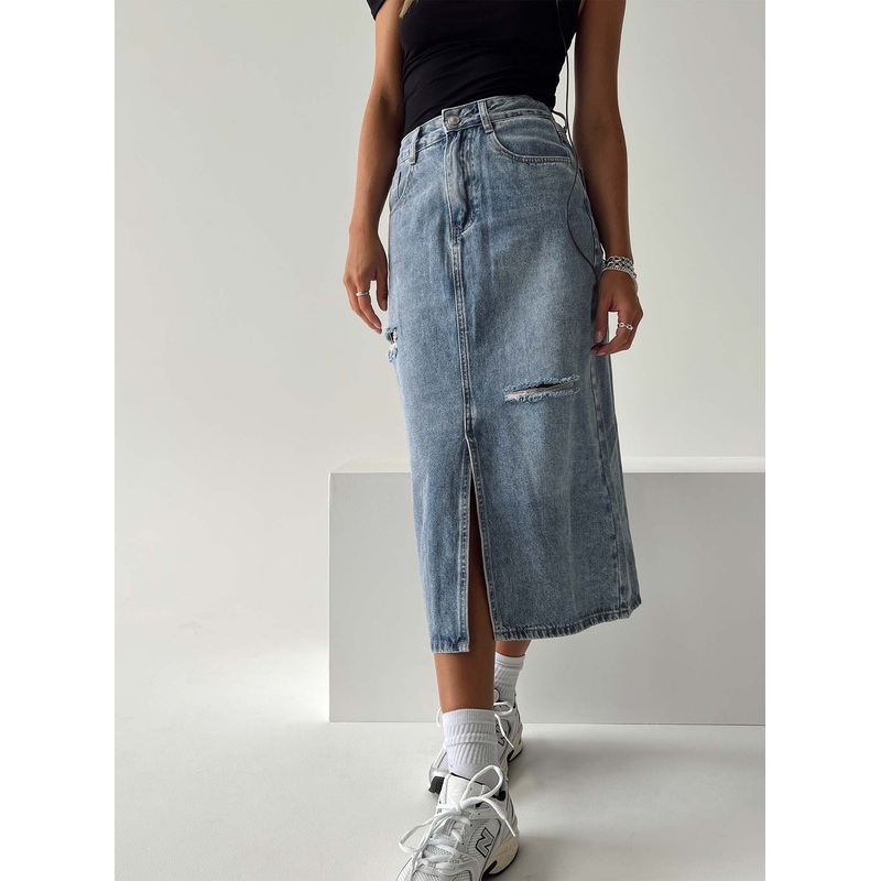 Belsie Midi Skirt Light Wash Denim