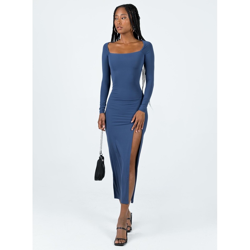 Hayward Long Sleeve Midi Dress Blue