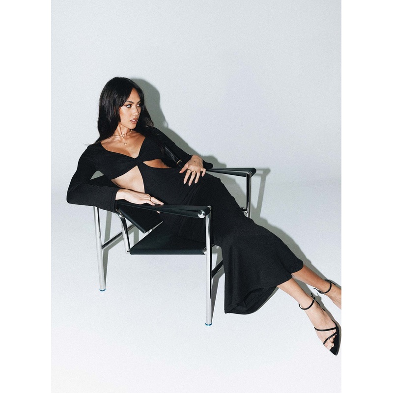 Jocelyn Cut Out Long Sleeve Midi Dress Black