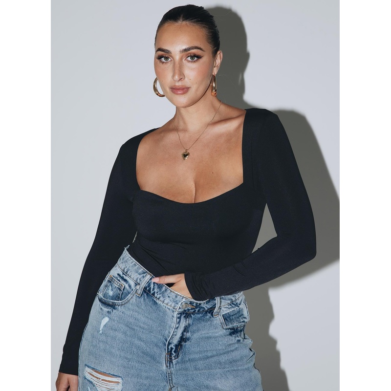 Alberta Long Sleeve Bodysuit Black