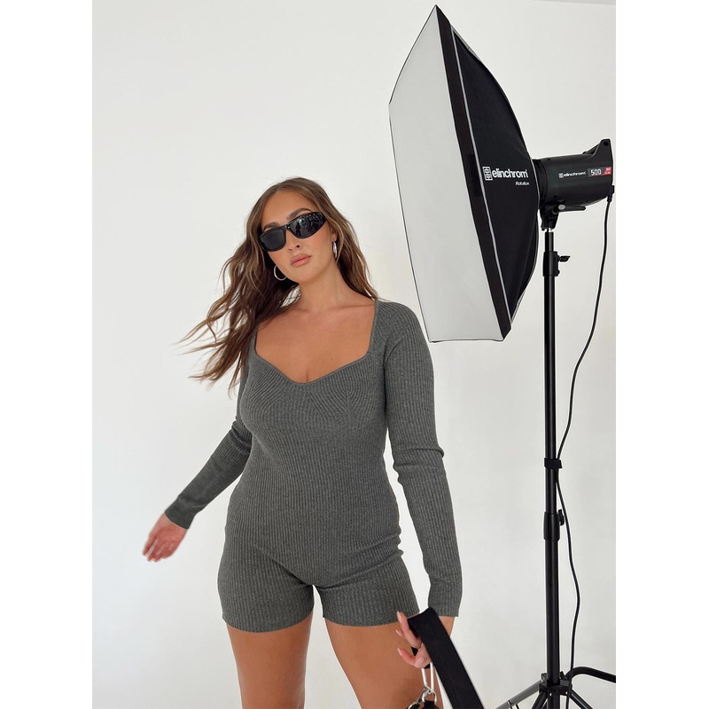 Huttley Knit Playsuit Grey