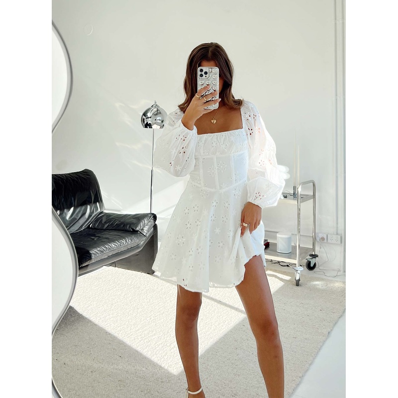 Barrera Long Sleeve Mini Dress White
