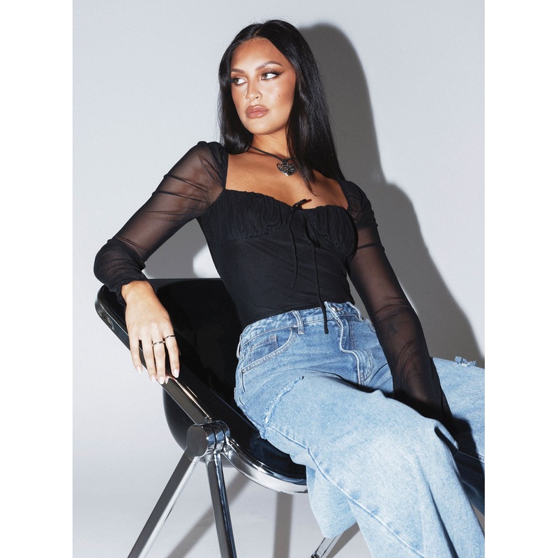 Dahlia Long Sleeve Bodysuit Black
