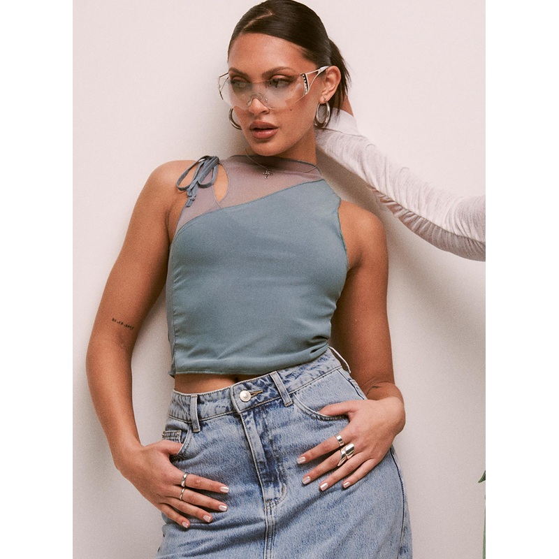 Motel Moni Top Mesh Blue Grey