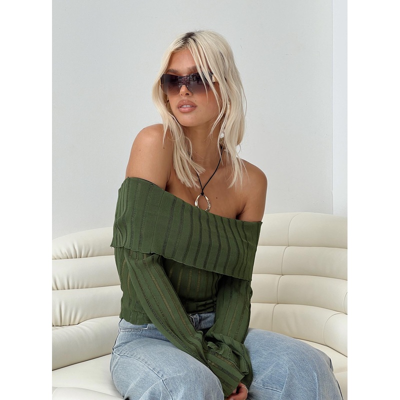 Sorrel Off The Shoulder Top Green