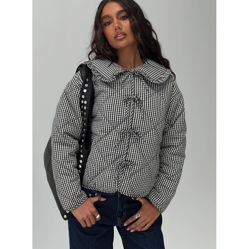 Best Asset Quilted Jacket Black / White Check
