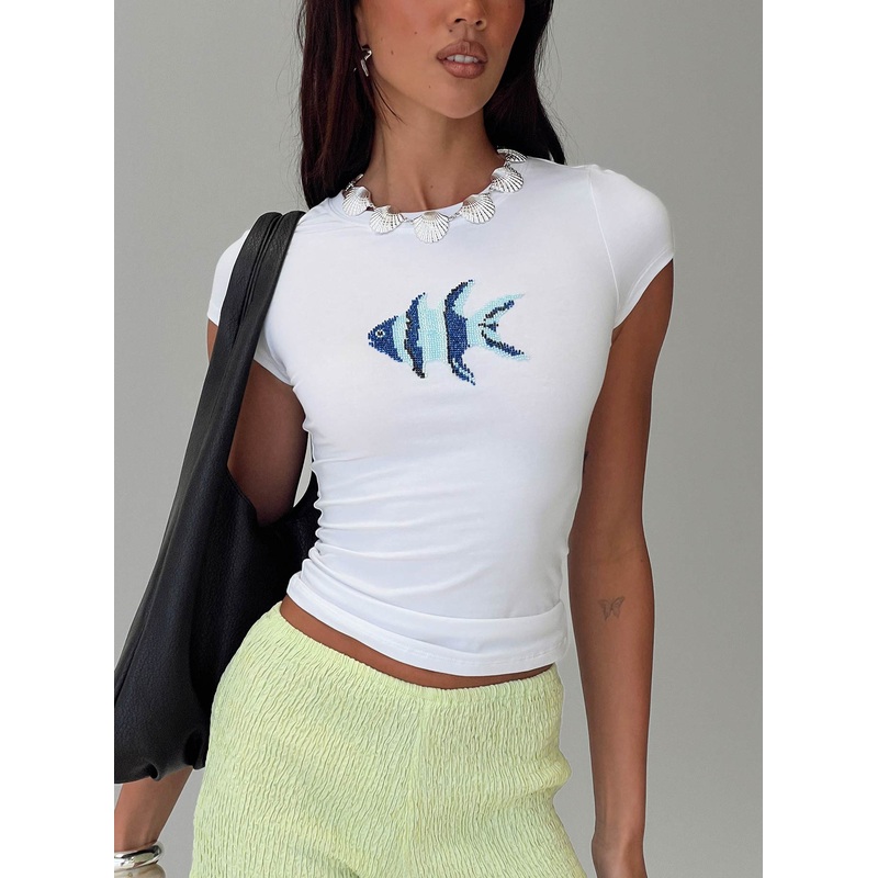 Rising Sun Beaded Top White