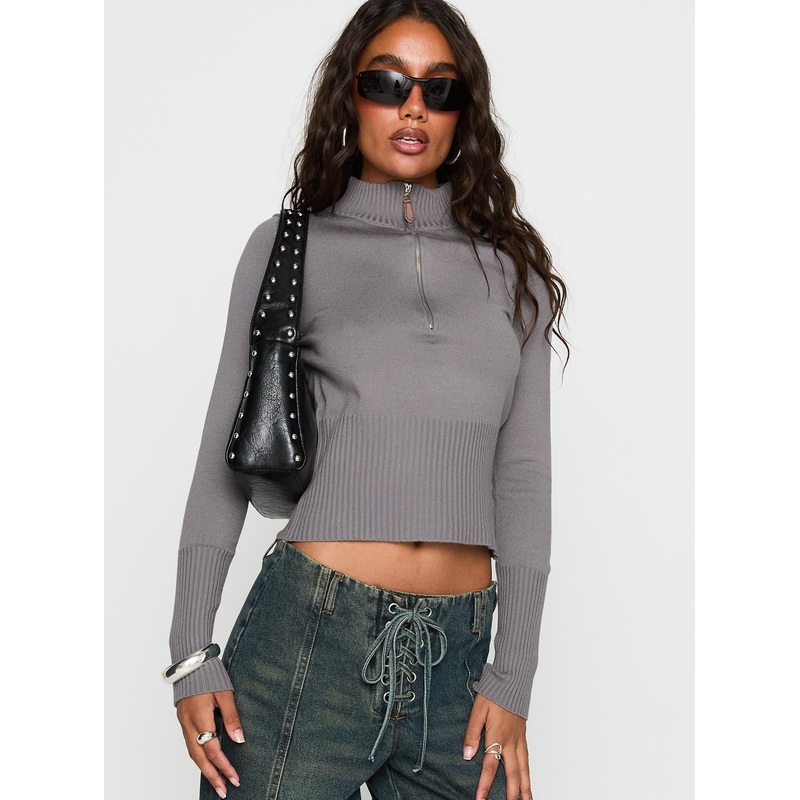 Set Adrift Zip Up Knit Sweater Mocha
